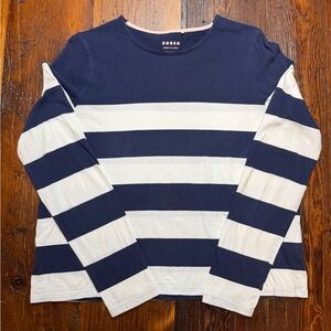 Boden Navy and White Striped Top